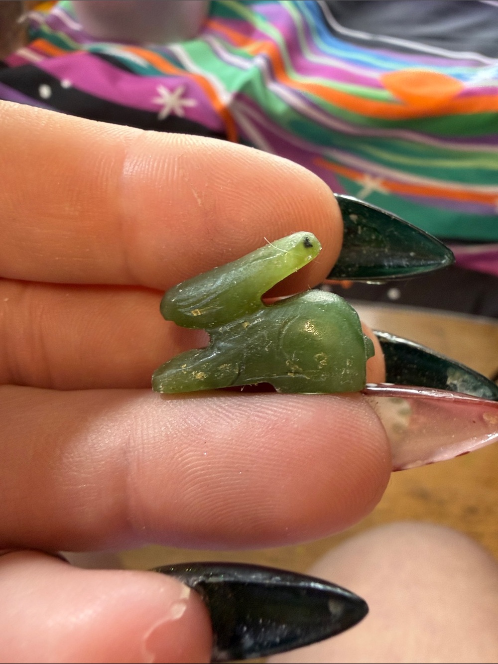 Mini Green nephrite jade Rabbit - Decorative Stone Figurine
